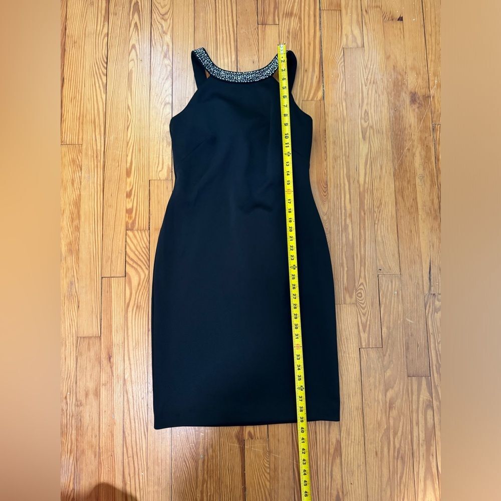 Calvin Klein Black Beaded Neckline Sheath Dress Size 10 Cocktail Evening Dress - Picture 8 of 8